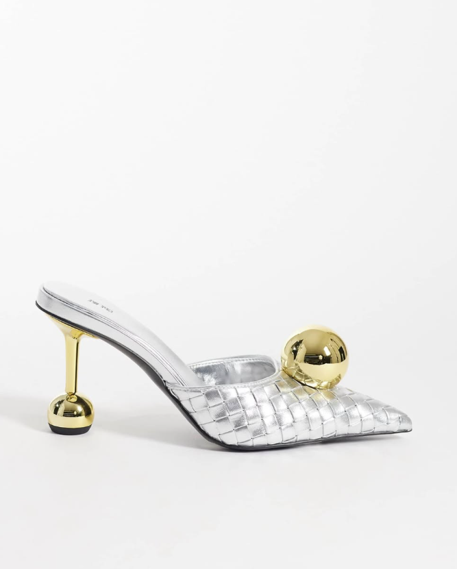 Jw Pei - sofia woven gold sphere heel mules in silver