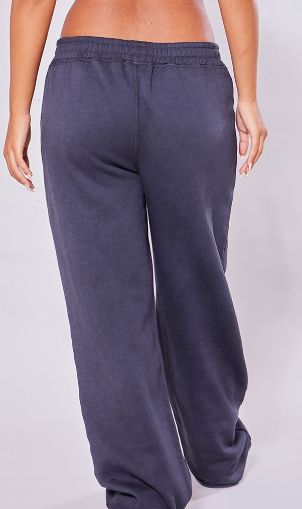 Petite Charcoal Acid Wash Elasticated Wide Leg Joggers