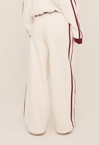 High Waist Contrast Stripe Wide Leg Joggers In Cream