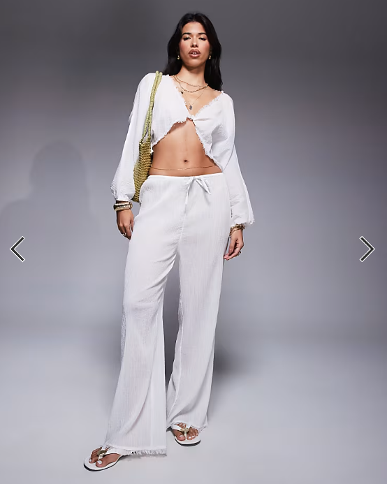 ASOS DESIGN Mira cotton crinkle twist front beach top in white