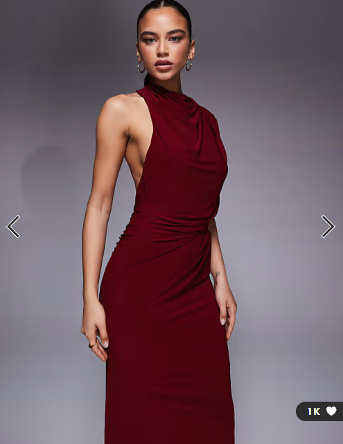 ASOS DESIGN slinky caped one shoulder cut out maxi dress with open back in burgundy