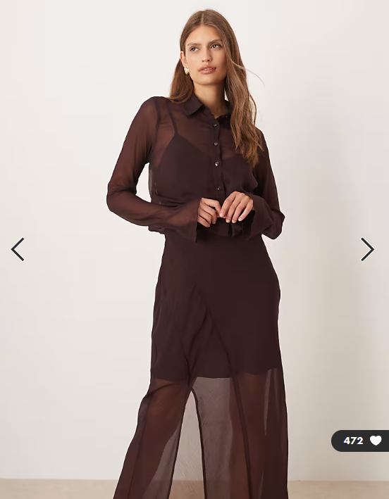 ASOS DESIGN sheer midi shirt dress in chocolate