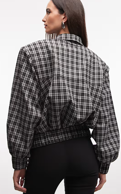 ASOS DESIGN bold shoulder zip up bomber jacket in mono check