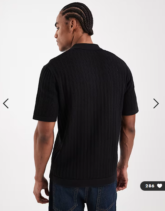 ONLY & SONS open knit polo in black