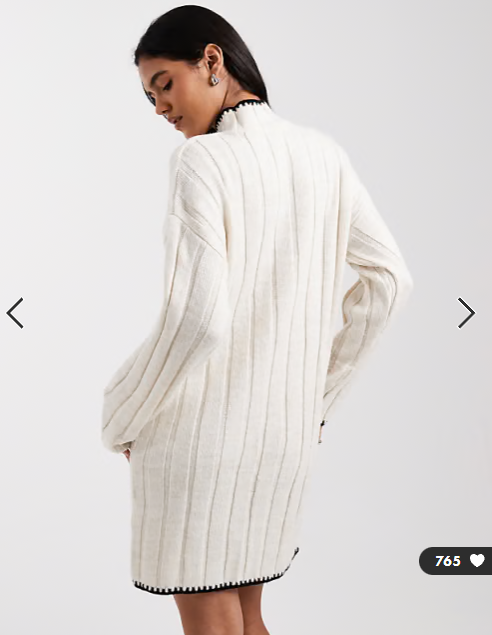 ONLY contrast stitch knitted mini dress in white