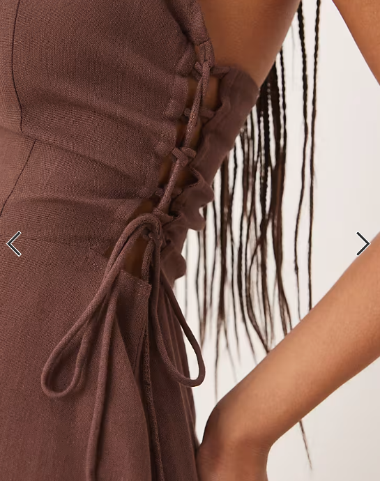 ASOS DESIGN dropped waist bandeau maxi sundress with lace up side in chocolate