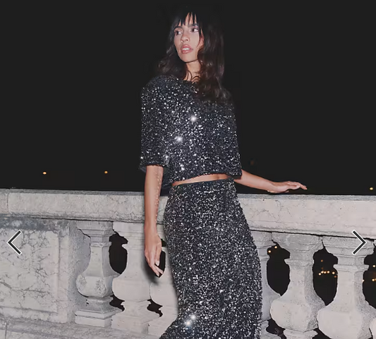 4th & Reckless sequin velvet bow open back cropped top co-ord in black