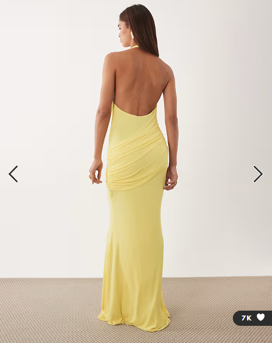 ASOS DESIGN mesh halter maxi dress with draped sash detail in lemon