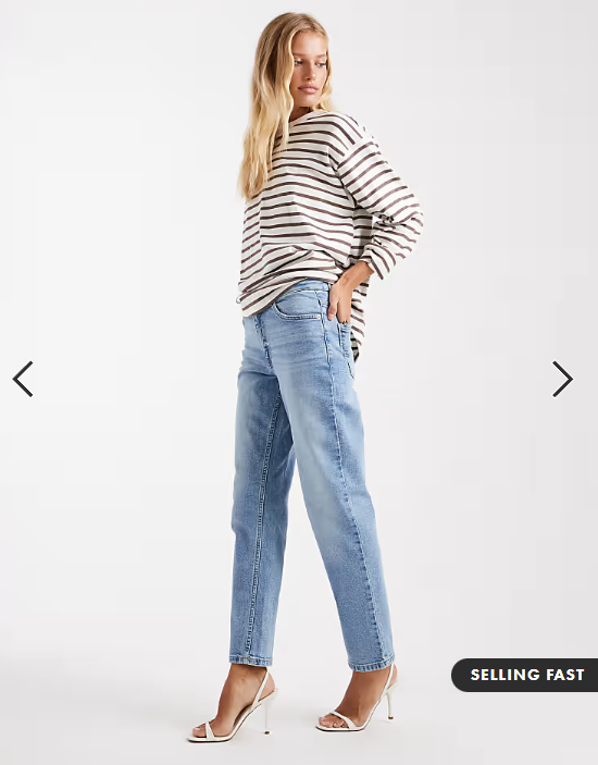 ASOS DESIGN slim fit mom jeans in mid blue