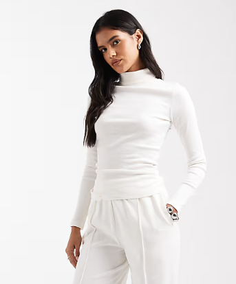 Asos - Brave Soul long sleeve ribbed rollneck top in cream