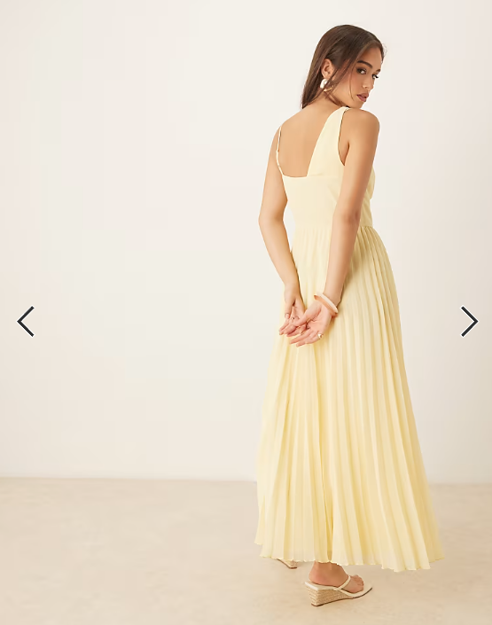 ASOS DESIGN cami drape bodice pleated midi dress in buttermilk