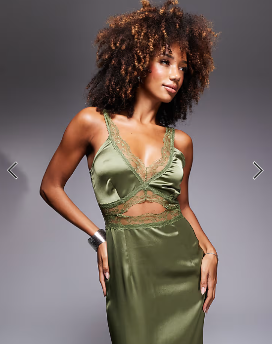 Never Fully Dressed Mimi lace cut-out slip maxi dress in olive
