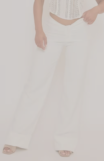 Ego - Dipped Waist Fold Over Hem Wide Leg Trousers In White