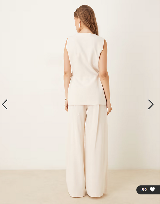 ASOS DESIGN linen blend tie waist trouser co ord in ivory