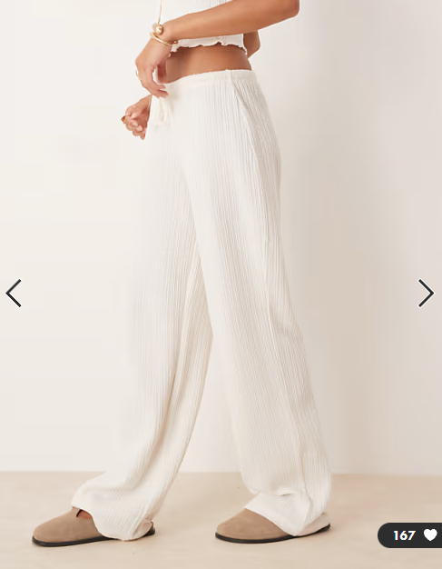 ASOS DESIGN co-ord crochet straight leg trouser with tie waist in cream