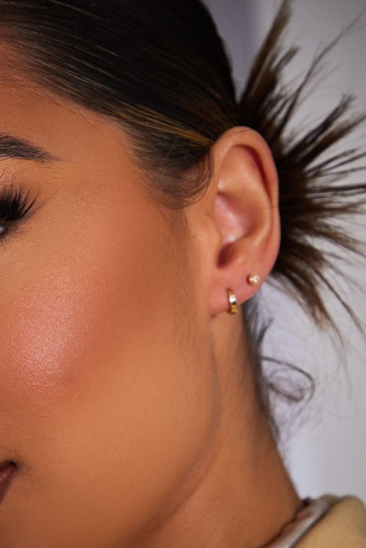 Real Gold  Plated Dainty Huggie 2 Pack Hoop Earrings