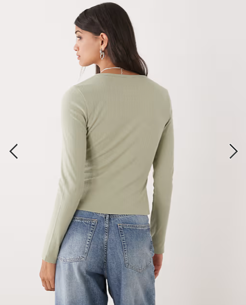 COLLUSION long sleeve pointelle cardigan in khaki