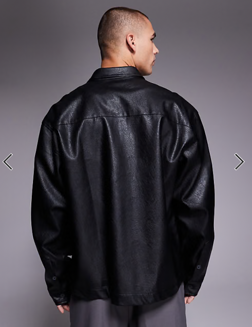 ASOS DESIGN boxy oversized faux leather shirt in black