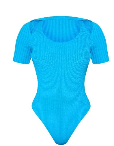 Petite Blue Knitted Cut Out Bodysuit