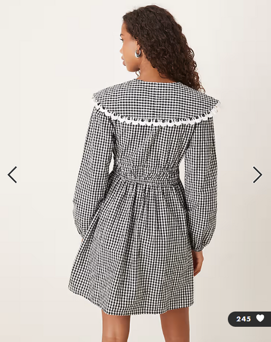 YAS - Tie detail collared mini dress in black and white