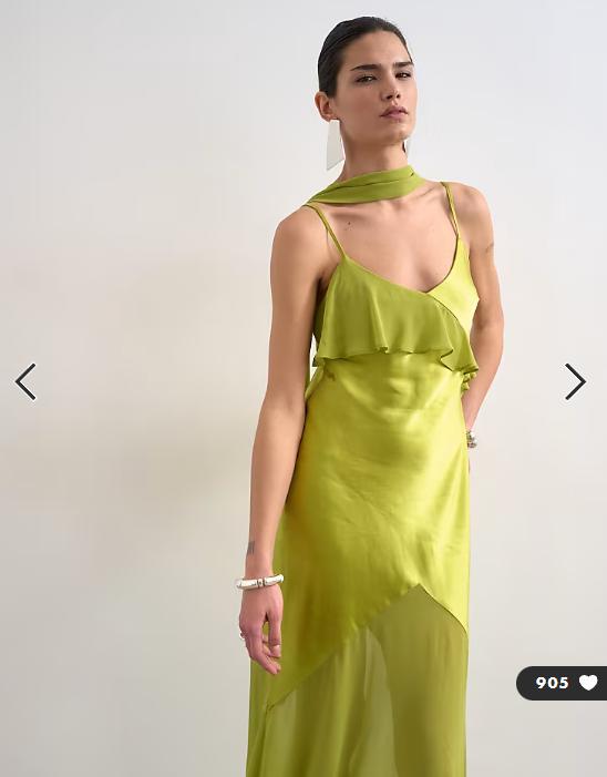 Topshop mixed fabric ruffle detail maxi slip dress in green