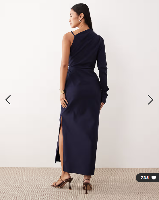 ASOS DESIGN one shoulder draped midi dress in navy