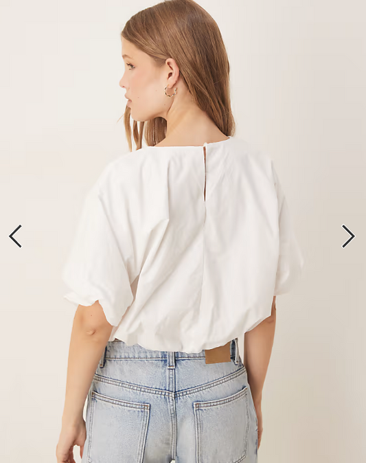 Vila puffball cropped woven top in white