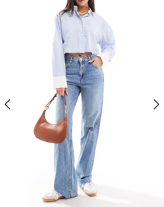 Mango Danila raw hem straight leg jeans in light blue