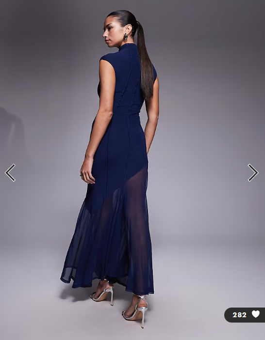 ASOS DESIGN mesh high neck maxi dress with exposed contour seam detail in navy