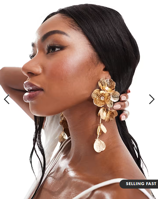 ASOS DESIGN drop earrings with 3D floral design in gold tone
