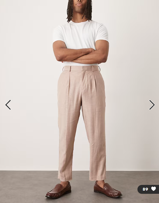 ASOS DESIGN smart relaxed tapered fit trousers in stone herringbone
