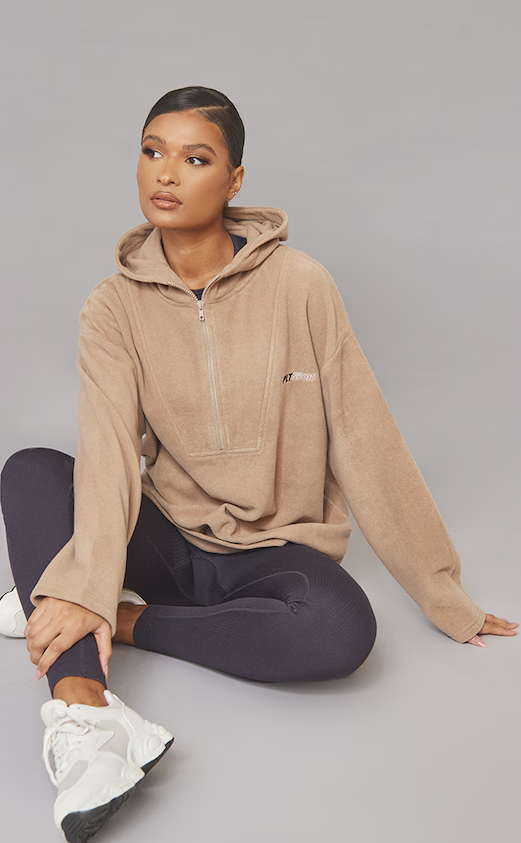 Taupe Half Zip Hooded Fleece