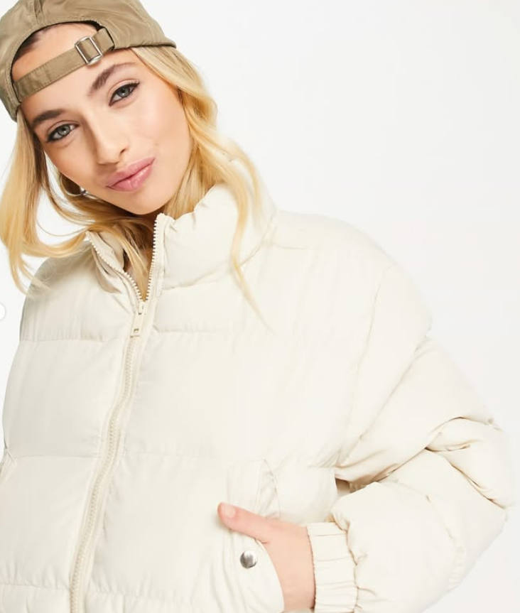 Brave Soul cropped puffer jacket in stone