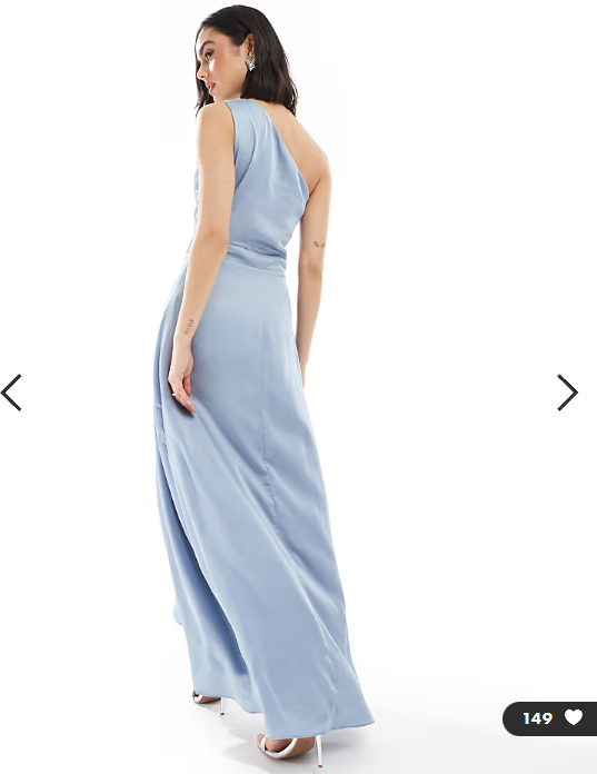 TFNC Bridesmaid one shoulder satin maxi dress with wrap skirt in dusty blue