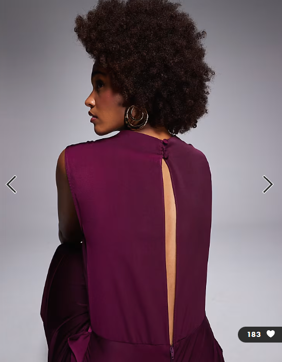 ASOS DESIGN Tall satin high neck pleated bodice midi dress in berry