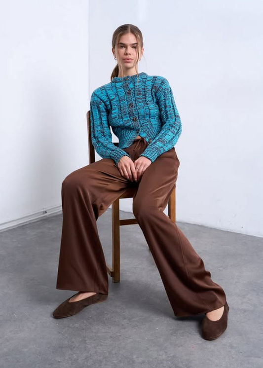 Top shop satin tie waist wide leg trouser in champagne