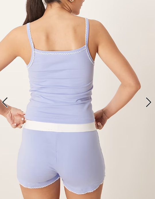 ASOS DESIGN mix & match cami vest pyjama top with picot trim in blue