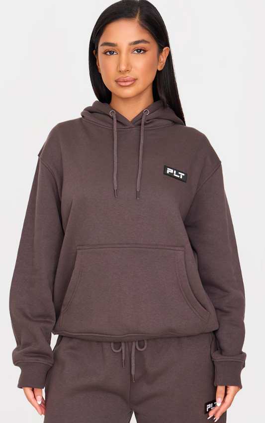 Petite Charcoal Badge Detail Oversized Hoodie