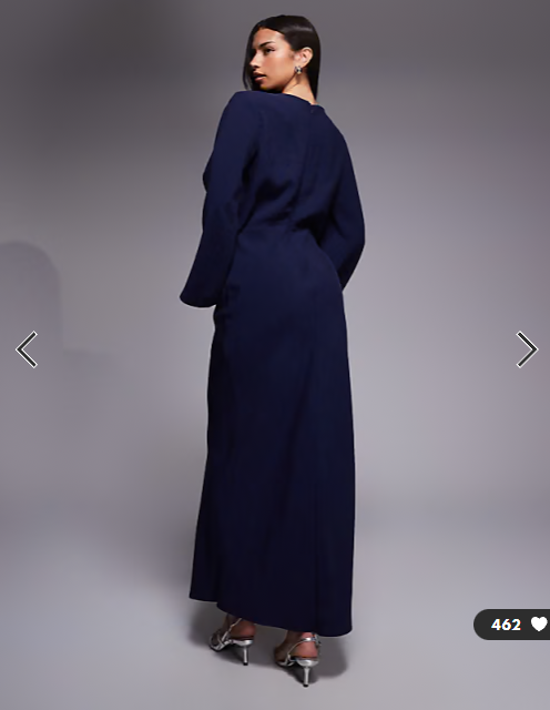 ASOS DESIGN long sleeve tucked waist bias maxi dress in navy