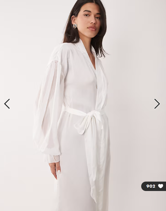 Six Stories Bridal chiffon sleeve satin maxi robe in ivory