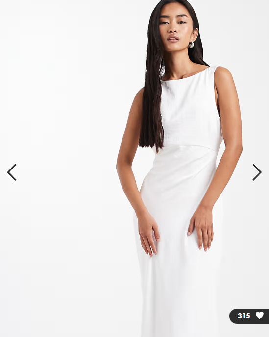 Six Stories Bridal satin maxi dress with mesh keyhole back and button detail in white