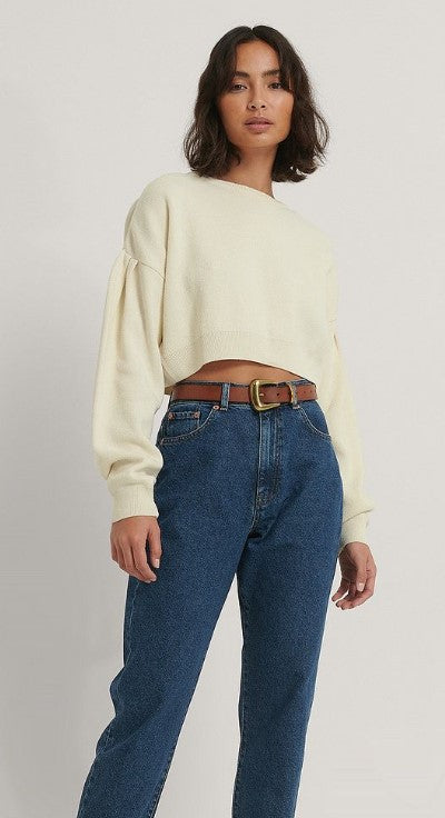 Puff Sleeve Cropped Knitted Sweater