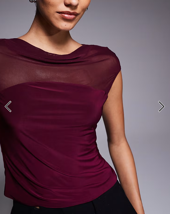 ASOS DESIGN mesh slinky mix slash neck top in berry