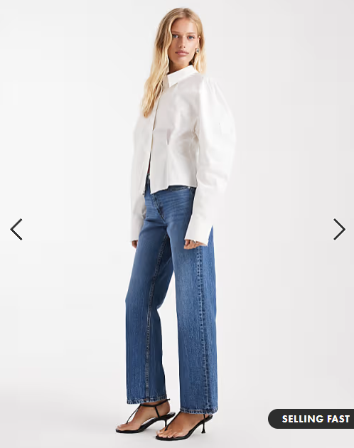 ASOS DESIGN comfort stretch straight leg jeans in authentic mid blue