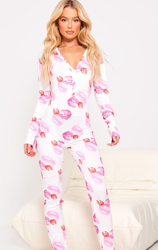 White Lips Print Long Sleeve Onesie