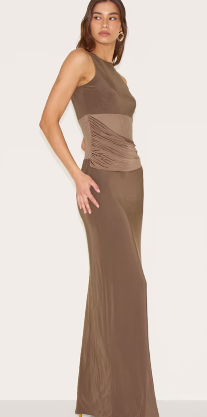 Plt - Mushroom Slinky Mesh Cut Out Maxi Dress