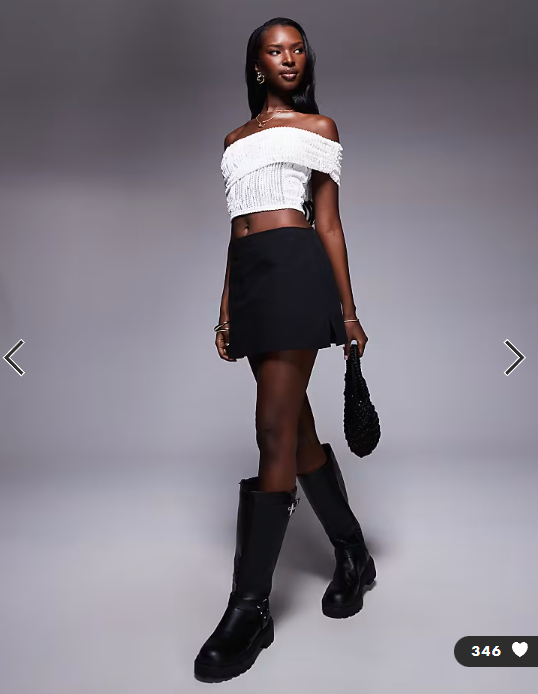 Princess Polly Gigi cotton side split mini skort in black
