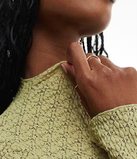 Loavies textured long sleeve top with flared cuffs in olive