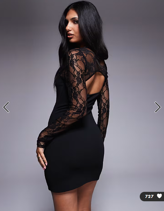 ASOS DESIGN mini dress with cutaway lace long sleeves in black