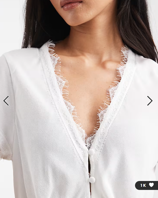 ASOS DESIGN lace trim tea blouse in cream